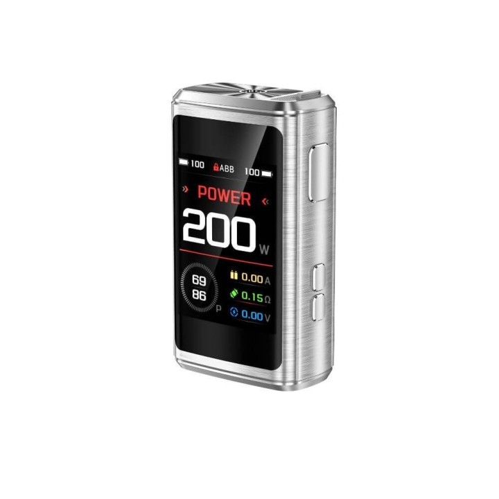 GeekVape Z200 Mod Pod Mod gümüş renkli, 200W ekranlı elektronik sigara.