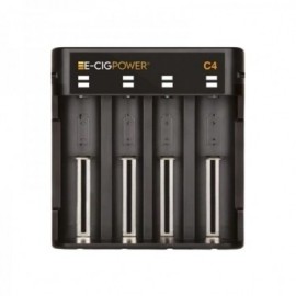 E-Cig Power C4 şarj cihazı, 4 bölmeli, siyah renkli, elektronik sigara pil şarj aleti.