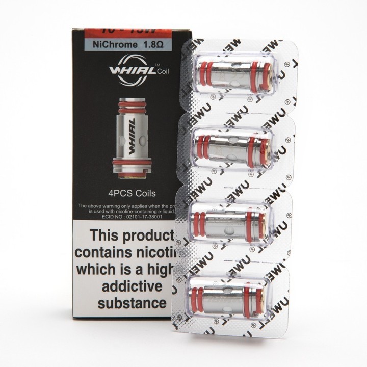 Uwell Whirl 1.8Ω NiChrome Coil 4'lü paket, kırmızı conta detaylı