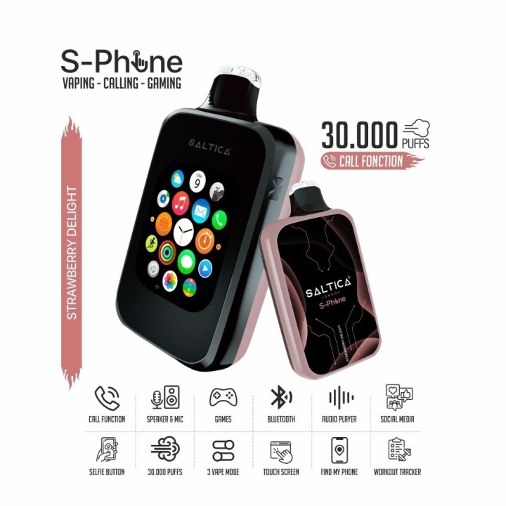 Saltica SPhone 30000 Strawberry Delight kullan at elektronik sigara, siyah ve pembe.