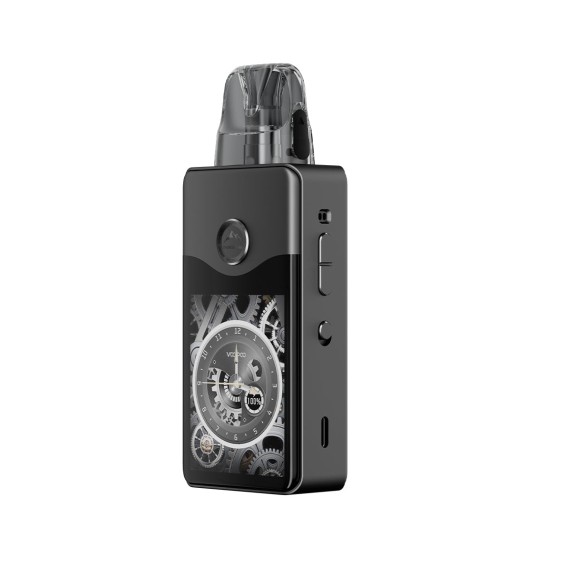 Voopoo Vinci E120 Pod Mod siyah, dişli ekranlı kompakt elektronik sigara.