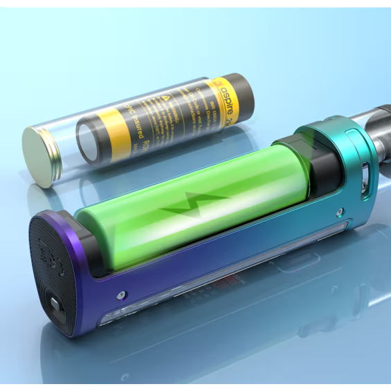 Aspire Veynom EX Pod Mod şarj göstergeli, renkli gövde ve pil detayı.