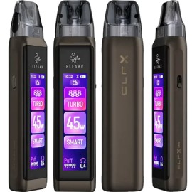 Elf Bar ELFX Ultra Pod Mod kahverengi, dijital ekranlı elektronik sigara.