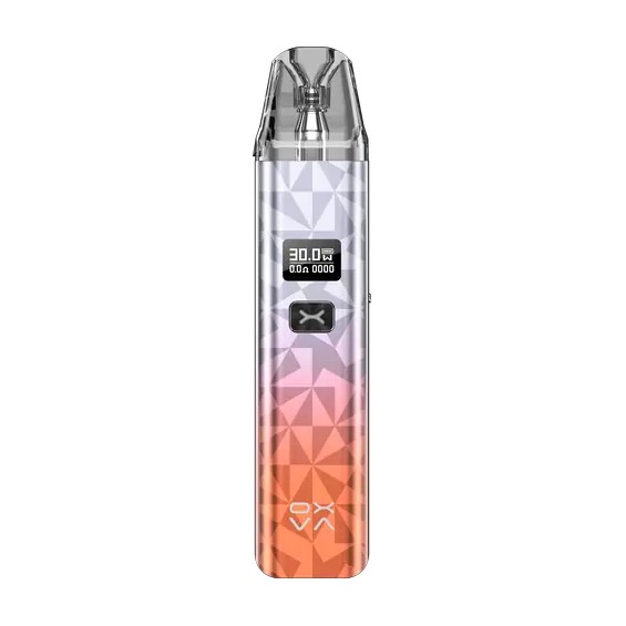 OXVA Xlim Classic Pod Mod, ekranlı, renkli geometrik desenli vape cihazı.