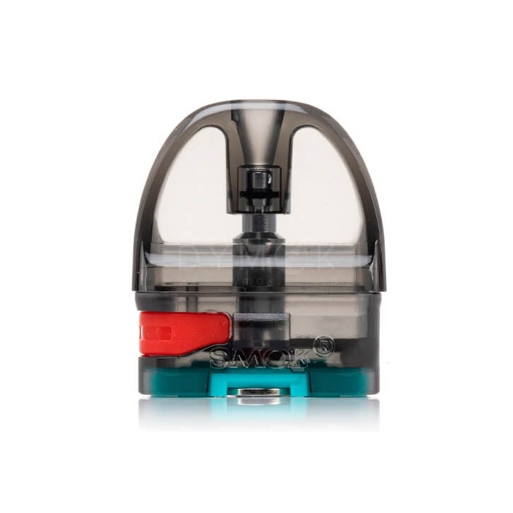 Smok Pozz Pro Pod kartuş, şeffaf gövde, kırmızı ve turkuaz detaylar.