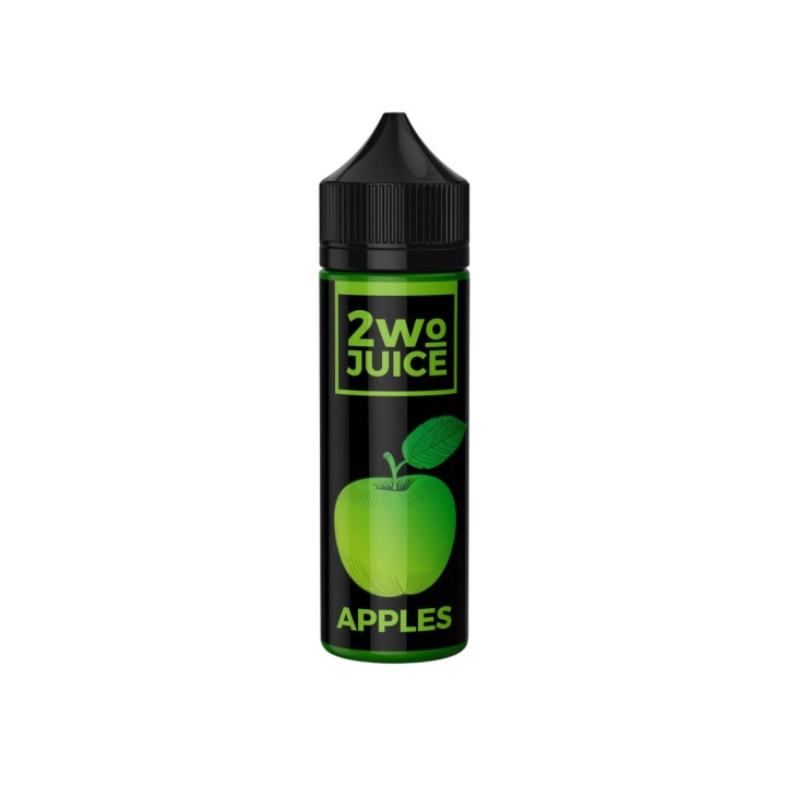 2Wo Juice Apples E Likit, siyah şişede yeşil elma aromalı likit.