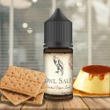 Owl Vape Custard King Salt Likit şişe, kraker ve karamelli krema aromaları.