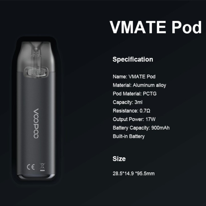 Voopoo VMate Pod Mod Siyah, 900mAh Bataryalı, Alüminyum Gövdeli Elektronik Sigara